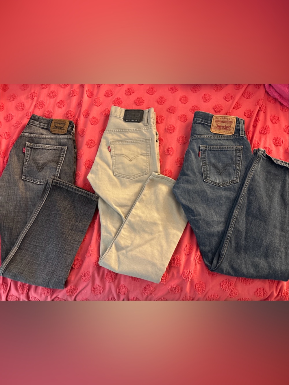 Lot of 3 Levis 514 Slim Straight 511 Jeans Size 28 30 Blue Black Gray Tan Denim